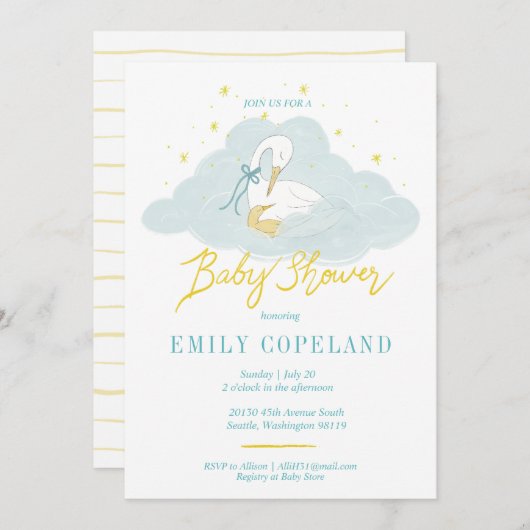 In den Wolken - Babydusche Einladung (Vorne/Hinten)