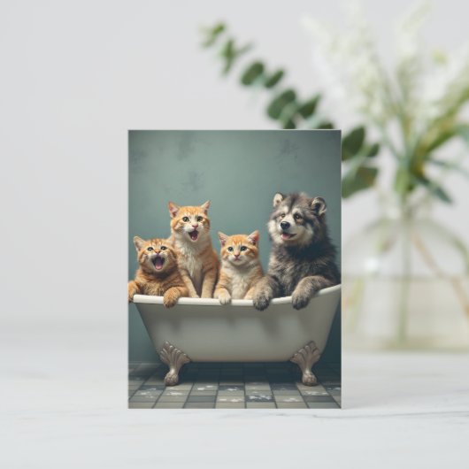 In der Badewanne lebende Tiere Postkarte (Stehend Vorderseite)