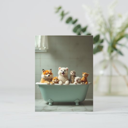 In der Badewanne lebende Tiere Postkarte (Stehend Vorderseite)