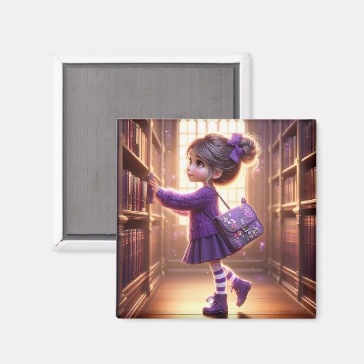 In der Bibliothek - Lila Magnet (Vorderseite/Rückseite)