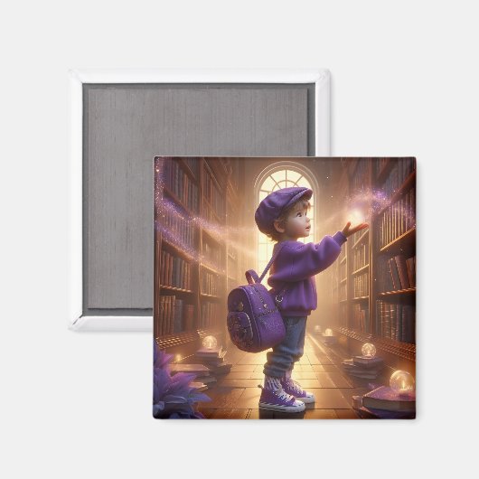 In der Bibliothek - Lila Magnet (Vorderseite/Rückseite)