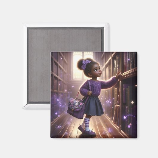 In der Bibliothek - Lila Magnet (Vorderseite/Rückseite)