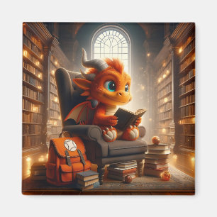 In der Bibliothek - Orange Dragon Magnet