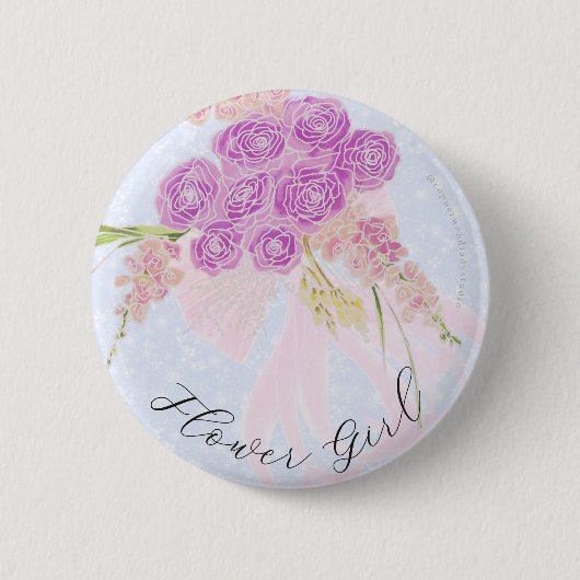 In der Blaa-Rosa Schleifen Bouquet Blumenmädchen  Button (Vorderseite)