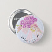 In der Blaa-Rosa Schleifen Bouquet Blumenmädchen  Button (Vorne & Hinten)