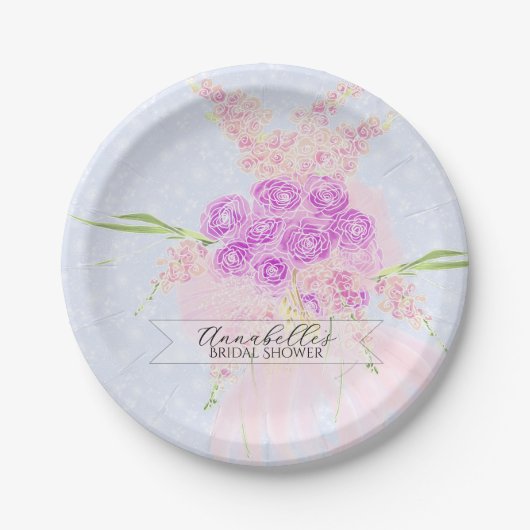In der Blue-Sheer Rose rosa Bogen Bouquet  Pappteller (Vorderseite)