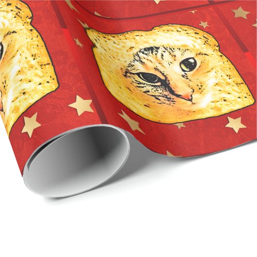 In der Brot-Katze Rot-Sterne Geschenkpapier (Rolleneckpunkt)