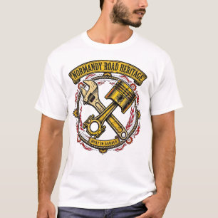 In der Garage gebauter Vintage-Mechaniker-Kolben-M T-Shirt
