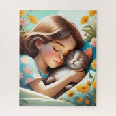 In der Illustration werden Mädchen und ihre Katze Puzzle (Vertikal)