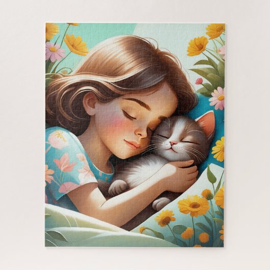 In der Illustration werden Mädchen und ihre Katze Puzzle (Vertikal)