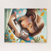 In der Illustration werden Mädchen und ihre Katze Puzzle (Horizontal)