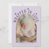 In der Liebe Lila Foto Geburt Ankündigung (Vorderseite)
