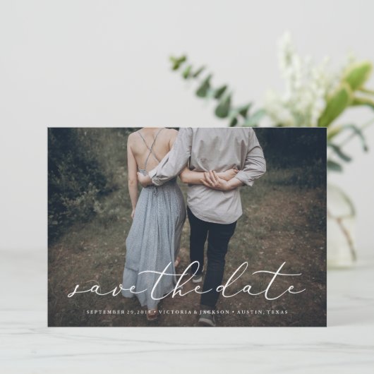 In der Liebe Save the Date Ankündigung von Foto (Stehend Vorderseite)