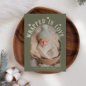 In der Liebe verpackt Sage Grünes Foto Geburt Ankündigung