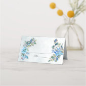 In der Liebe Watercolor Blue Floral Wedding Platzkarte (Vorderseite)