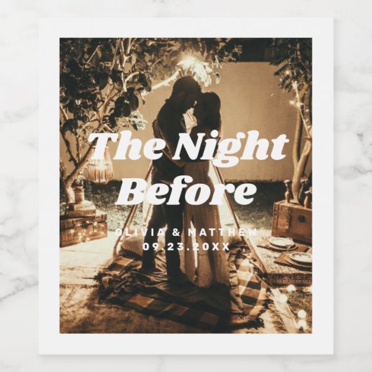 In der Nacht zuvor. Elegantes Foto Probe Dinner Weinetikett (Einzelnes Label)