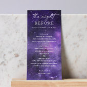 In der Nacht zuvor. Weltraum Hochzeitsessen Probe Menükarte