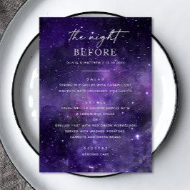 In der Nacht zuvor. Weltraum Hochzeitsessen Probe Menükarte