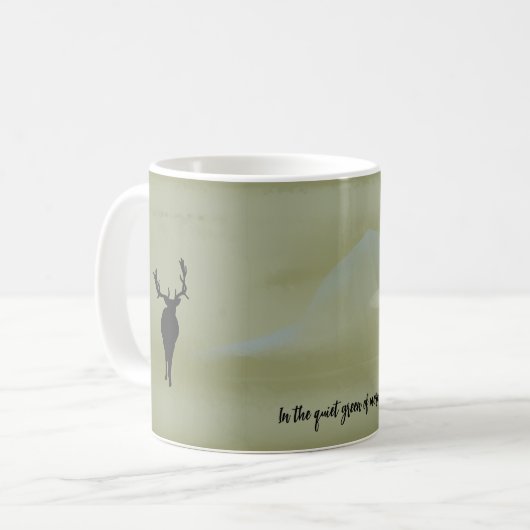 In der ruhigen grünen Morgenmitte-Tasse Kaffeetasse (Vorderseite Links)