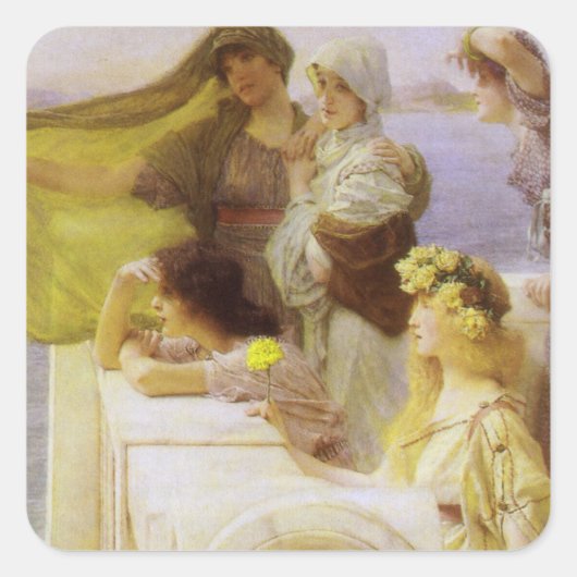 In der Wiege von Aphrodite von Sir Lawrence Alma T Quadratischer Aufkleber (Vorderseite)