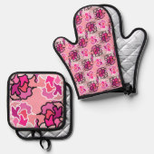 In die geometrische Form des rosa Mitteljahrs Ofenhandschuh & Topflappen-Set (Vorderseite/Rückseite)