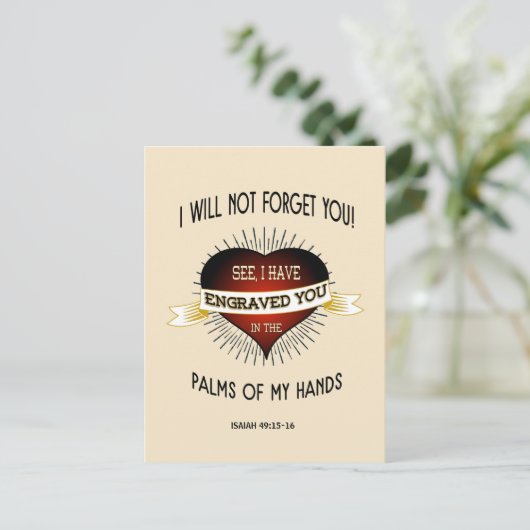 In die Handflächen Gottes eingraviert, Schrift Postkarte (Stehend Vorderseite)