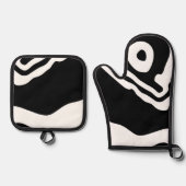 In die Tiefe: Abstrakt Schwarz und Weiß Ofenhandschuh & Topflappen-Set (Vorderseite)