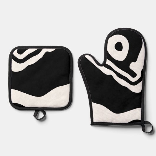 In die Tiefe: Abstrakt Schwarz und Weiß Ofenhandschuh & Topflappen-Set (Vorderseite)