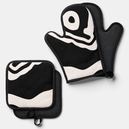 In die Tiefe: Abstrakt Schwarz und Weiß Ofenhandschuh & Topflappen-Set (Vorderseite/Rückseite)