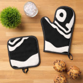 In die Tiefe: Abstrakt Schwarz und Weiß Ofenhandschuh & Topflappen-Set (Oben Unten)