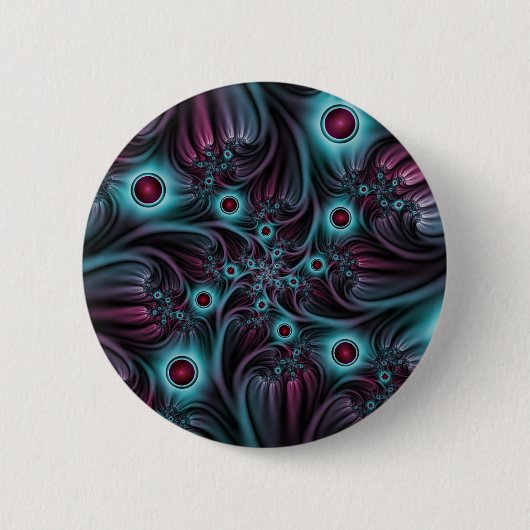 In die Tiefe Abstraktes Fraktal Blau rosa Kunst Button (Vorderseite)