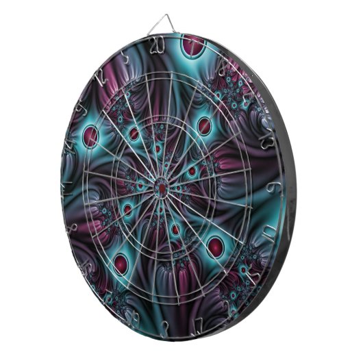 In die Tiefe Abstraktes Fraktal Blau rosa Kunst Dartscheibe (Vorderseite rechts)