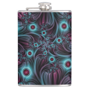 In die Tiefe Abstraktes Fraktal Blau rosa Kunst Flachmann