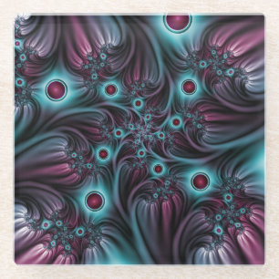 In die Tiefe Abstraktes Fraktal Blau rosa Kunst Glasuntersetzer