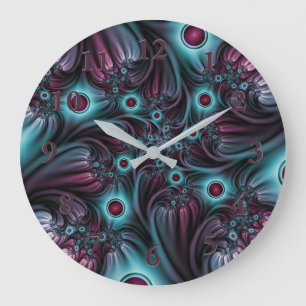 In die Tiefe Abstraktes Fraktal Blau rosa Kunst Große Wanduhr