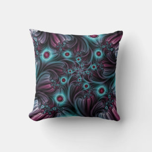 In die Tiefe Abstraktes Fraktal Blau rosa Kunst Kissen
