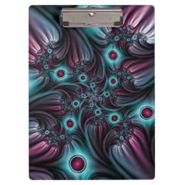 In die Tiefe Abstraktes Fraktal Blau rosa Kunst Klemmbrett