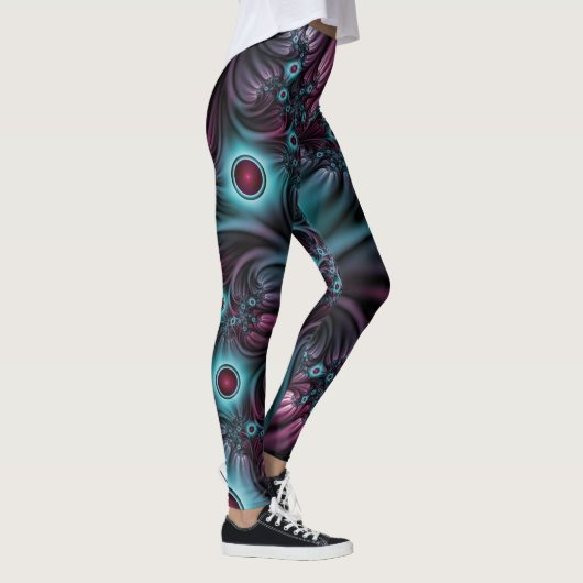 In die Tiefe Abstraktes Fraktal Blau rosa Kunst Leggings (Rechts)
