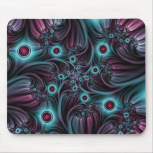 In die Tiefe Abstraktes Fraktal Blau rosa Kunst Mousepad