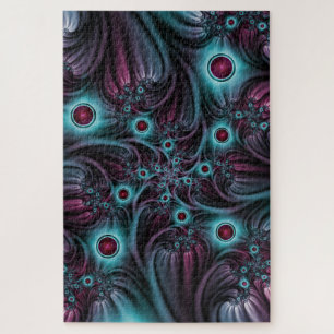 In die Tiefe Abstraktes Fraktal Blau rosa Kunst Puzzle