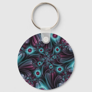 In die Tiefe Abstraktes Fraktal Blau rosa Kunst Schlüsselanhänger