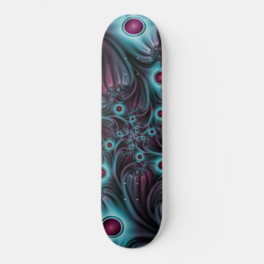 In die Tiefe Abstraktes Fraktal Blau rosa Kunst Skateboard (Vorderseite)