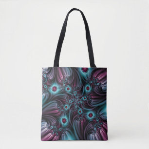 In die Tiefe Abstraktes Fraktal Blau rosa Kunst Tasche