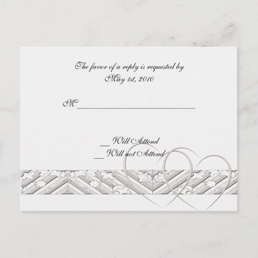 In die weiße Silbertablette eingefügte Herzen Einladungspostkarte (Vorderseite)
