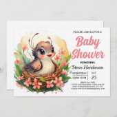 In die Woods Elegant Woodland Bird Baby Dusche Einladung (Vorne/Hinten)