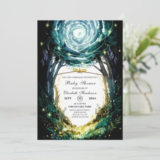 In die Woods Woodland Babydusche Einladung (Stehend Vorderseite)