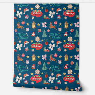 In dieser Saison, Aquarell Weihnachten Retroblau Tapete
