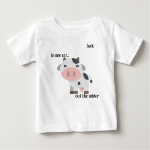 "In ein Ohr..." Kuh-Wortspiel individuell anpassba Baby T-shirt