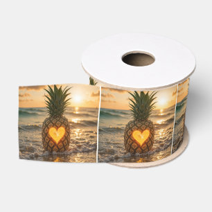 In eine Ananas geschnitztes Herz an einem Strand Ripsband