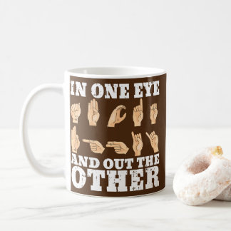 In einem Auge zeigt der andere ASL-Lehrer die Hand Kaffeetasse